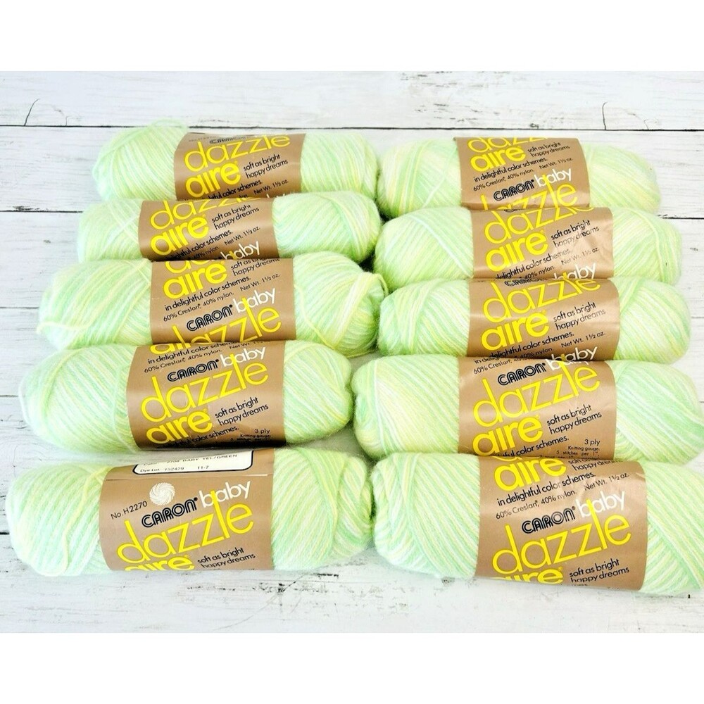 Caron Baby Dazzle Aire 2708 Yellow Green Soft Same Dye Lot x 10 Vintage